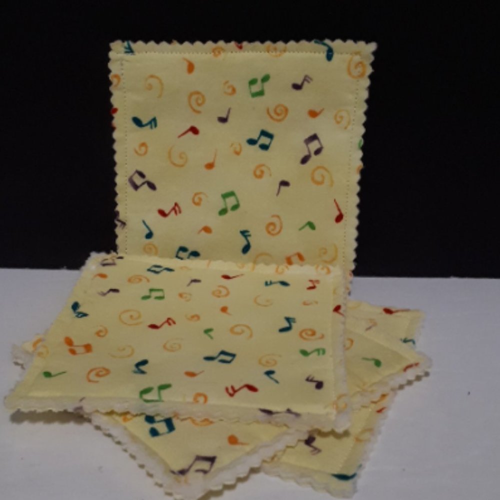Yellow Music Notes Cotton Coasters Set of 4